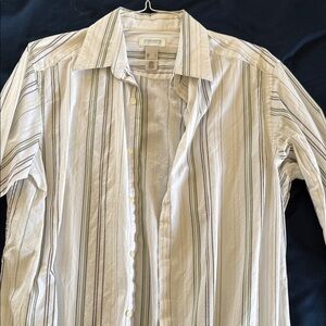 Men's White Striped Button Down Shirt